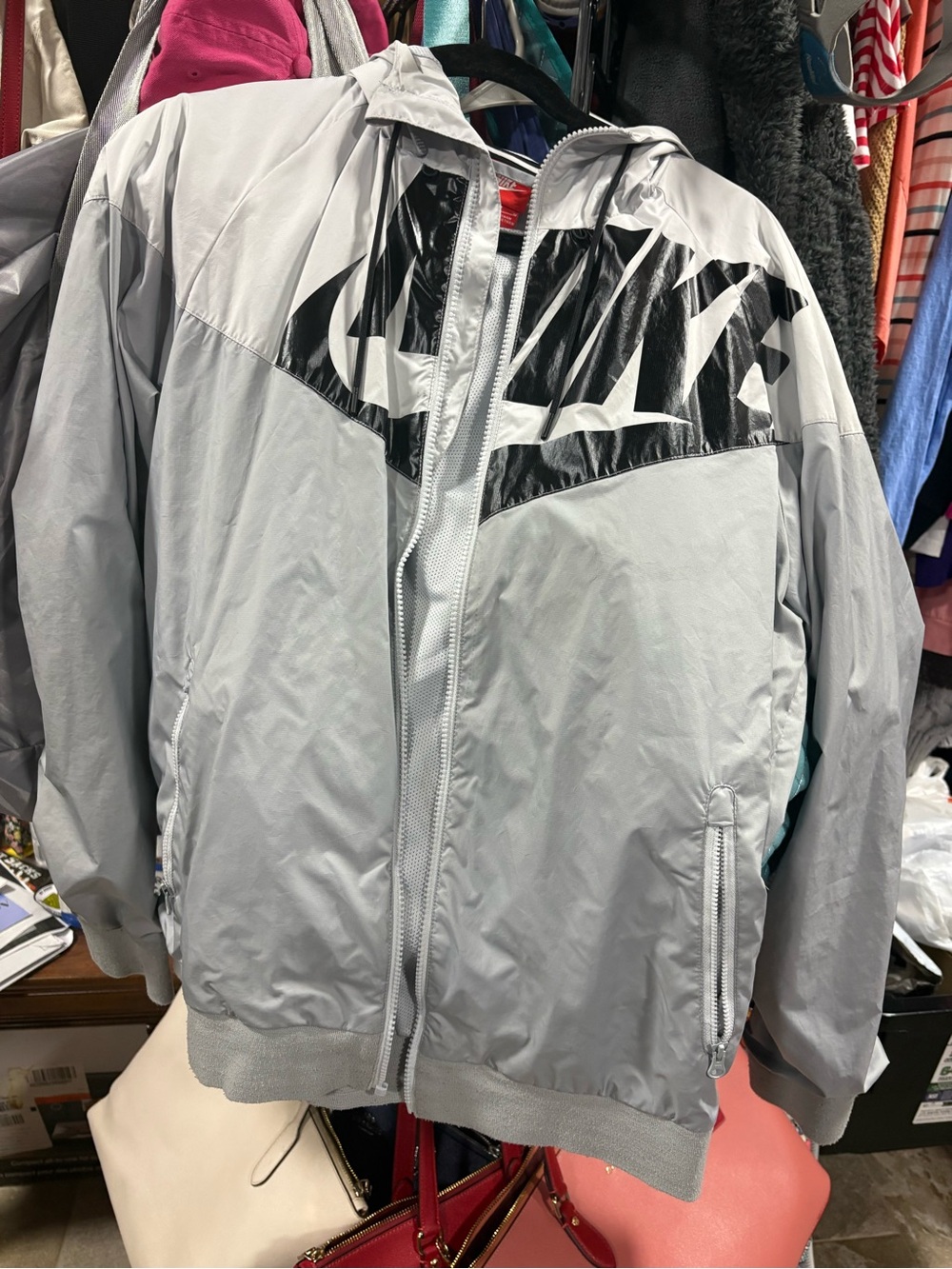 Nike Light Gray Windbreaker Jacket with Black Logo